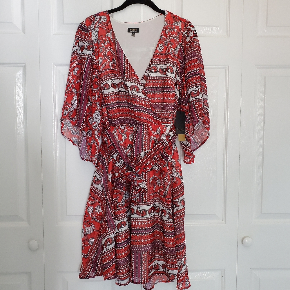 NEW Maree Pour Toi Tile Print Faux Wrap Dress
